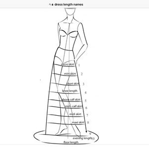 Approximate Dress measurements, names, etc